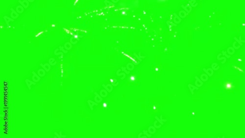 A vibrant video of fireworks exploding on a bright green background
