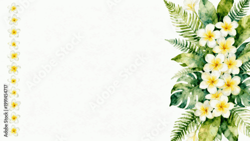 Green Leaves, Sweet Dreams frame Plumeria by the Leaves isolated watercolor vector illustration svg
