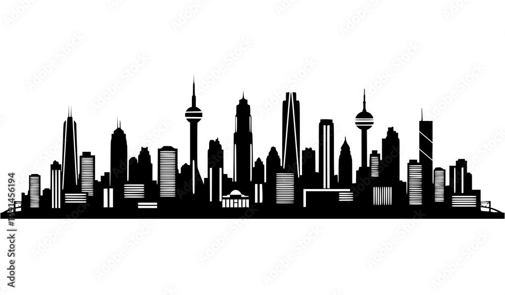 Obraz premium Modern city skyline black silhouette urban skyscraper vector illustration isolated