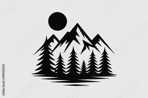 Mountain silhouette icons vector art illustrations 
Green Christmas tree icon with a gold star and paper art silhouette isolated on white background for winter holiday celebration design