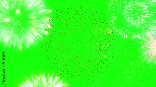 A vibrant green screen with bright lights and particles moving across it in a video.