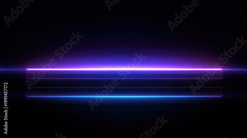 Abstract neon light rectangle and lines against a dark background