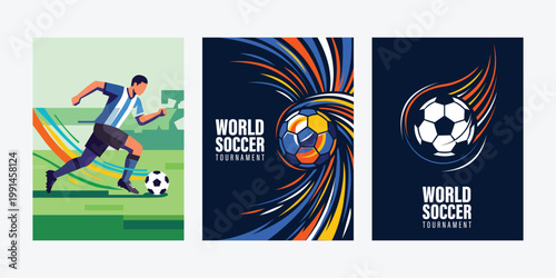 Vibrant soccer player in action on green field with colorful streaks