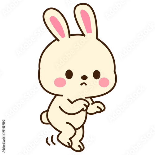 Kawaii Tiptoeing White Rabbit Illustration