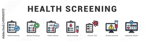 Health Screening Modern and clean web banner illustration featuring thematic icons for visual communication