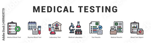 Medical Testing Modern and clean web banner illustration featuring thematic icons for visual communication
