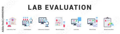 Lab Evaluation Modern and clean web banner illustration featuring thematic icons for visual communication