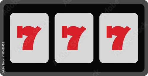 A classic slot machine displaying a triple lucky seven jackpot rendered in a clean flat design vector illustration for gambling and casino game concepts