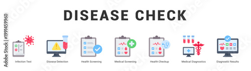 Disease Check Modern and clean web banner illustration featuring thematic icons for visual communication
