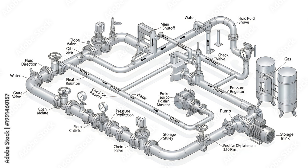 Naklejka premium A diagram of a fluid system with various components and labels