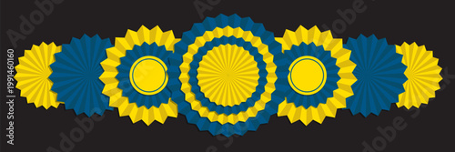 Seamless ukrainian style border with repeating rosette shapes and ribbon waves. A patriotic decoration element for holiday layouts and independence themed graphics