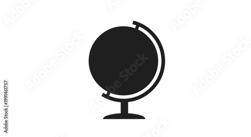 Globe Icon, Black Earth Symbol, World Map Illustration, Geography Sign