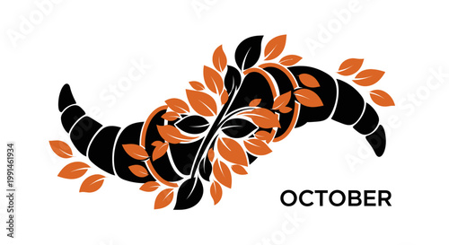 Autumn Horns of Plenty with October Text - Harvest Symbolism
