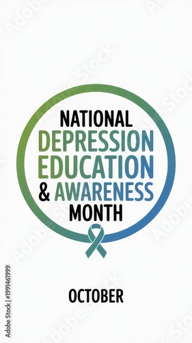 Vertical poster for National Depression Education and Awareness Month with ribbon, isolated on white background