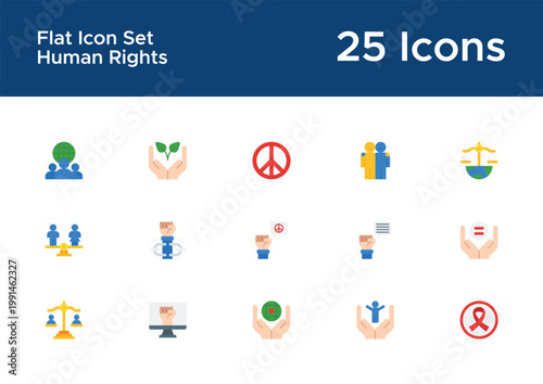 Human rights flat icon set for social campaign apps. Equality and justice flat design icons