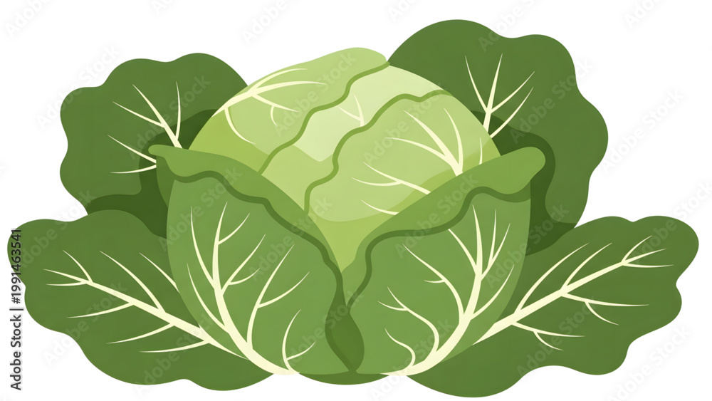Fototapeta premium Fresh green cabbage vegetable illustration
