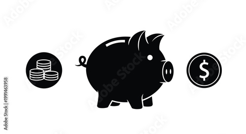 Black silhouette of a piggy bank with coins financial savings concept silhouette