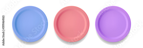 Set of realistic table plates, top view