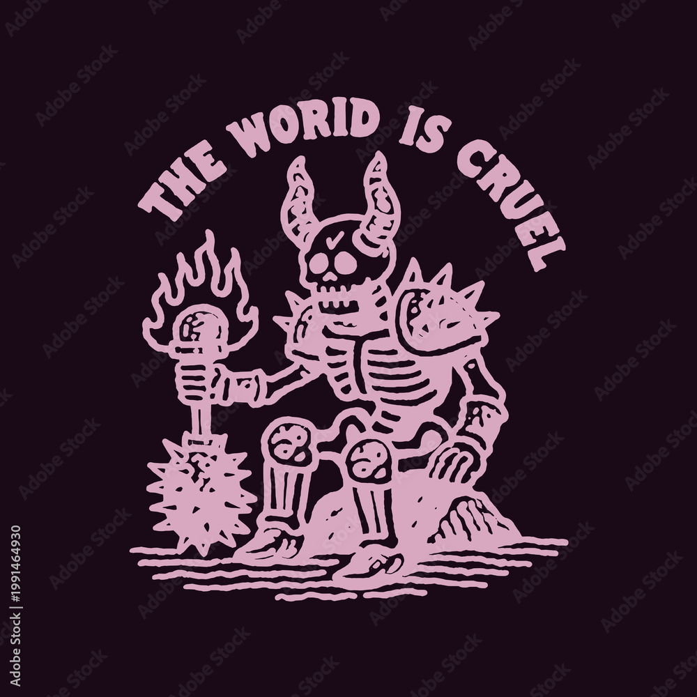 Naklejka premium Vintage print showcasing a humorous skeleton warrior with a funny quote about life's challenges, perfect for a quirky tshirt