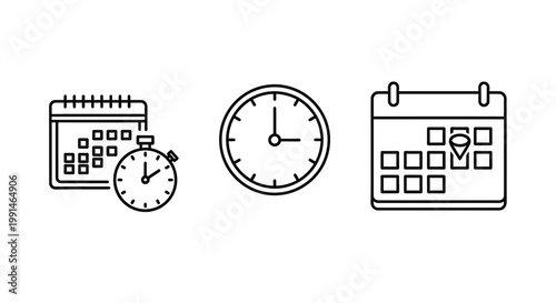 Simple line icons representing time schedule and appointment silhouette