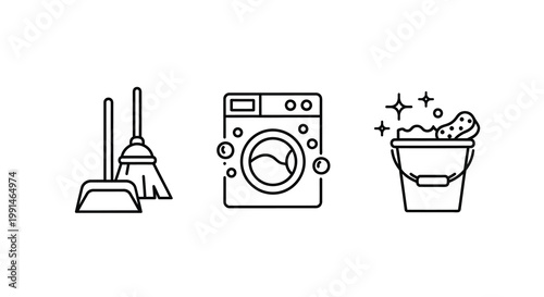 Cleaning tools including a mop washer and bucket silhouette