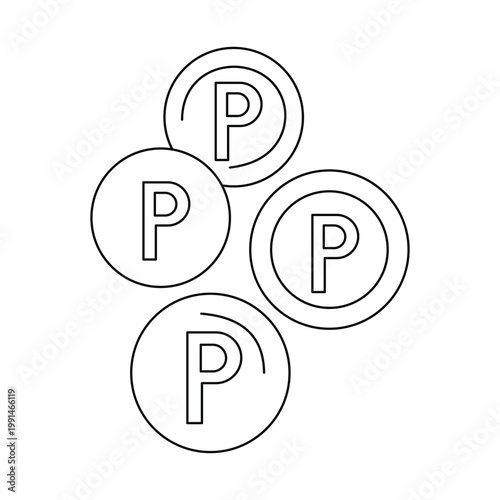 Group of point coins icons in minimal outline vector style for loyalty program and reward system.Editable stroke, Vector illustration, Line art Icon, Symbols.