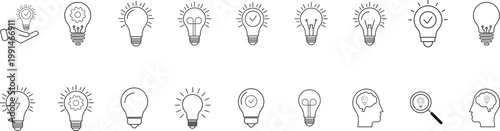 Light bulb icon set, Template Edison retro light bulb is glowing in the dark. Isolated on a transparent background.