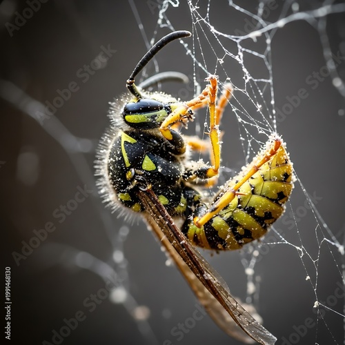 Wasp Trapped in Spiderweb - A Close-Up of Natures Struggle.