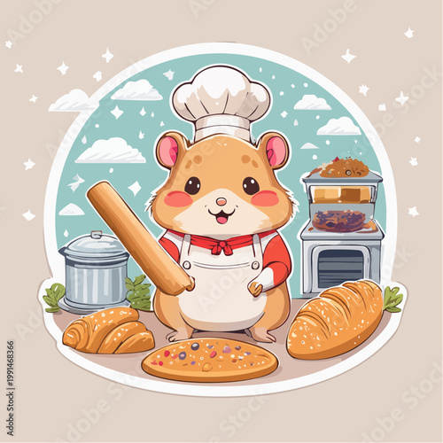 Cute Hamster Chef Baking Bread