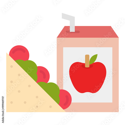 Healthy School Lunch with Sandwich and Apple Juice Box