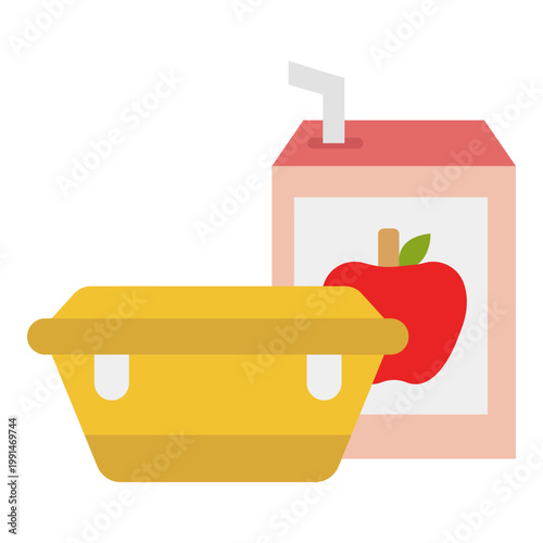 Packed Lunch Box with Apple Juice Illustration