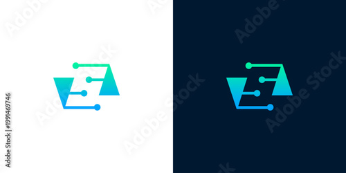 Abstract digital connection logo featuring modern geometric shapes and vibrant gradient colors, representing data flow, network technology, and innovative solutions for brand identity