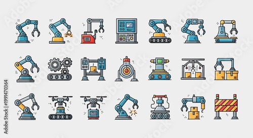 Foto Industrial Robot Icons Set for Manufacturing.