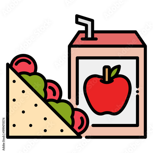 School Lunch Illustration with Sandwich and Juice Box