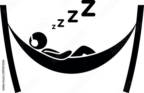 A person peacefully sleeping in a hammock with a soundwave of zzzs floating above