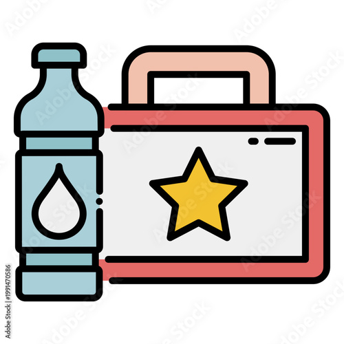 Lunchbox and Water Bottle Icon Illustration