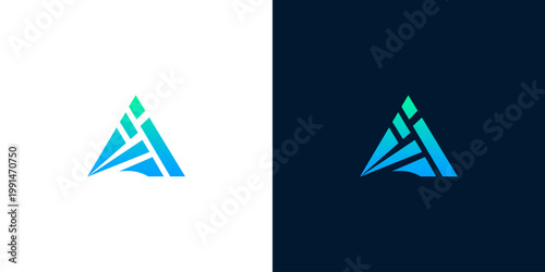 Dynamic Abstract Letter A Logo Design Featuring Modern Geometric Shapes and a Vibrant Gradient of Blue and Green, Symbolizing Growth, Technology, and Forward Momentum for Business Innovations