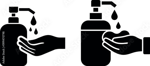 Hand sanitizing with liquid soap and hand sanitizer bottles