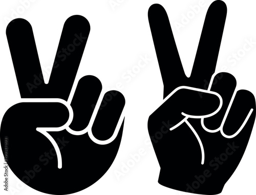 Two hands displaying victory or peace signs in contrasting styles