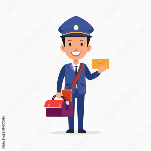 Smiling Postman Holding a Letter