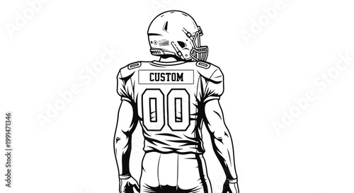 Custom American Football Player Back View with Jersey Number 00 and Name Tag