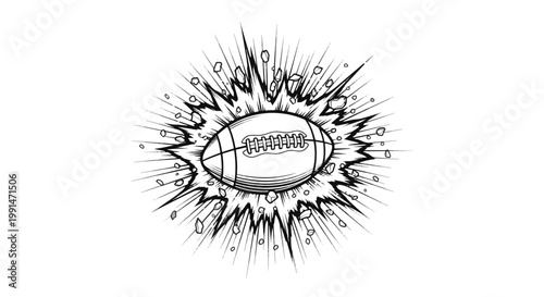 Energetic Explosion Around a Drawn Football Symbolizing Impact and Action