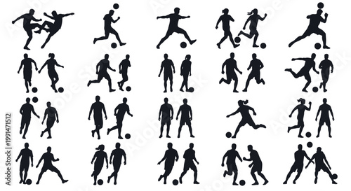 Dynamic Soccer Players Silhouettes in Action for Football Sports Concepts