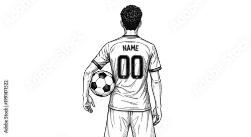Man Holding a Football Wearing a Jersey with the Word Name and Number 00