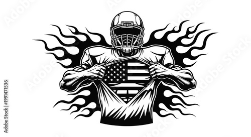 Patriotic American Football Player Rips Jersey Revealing Flag and Flames