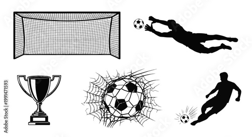 Action packed Football Scene with Trophy Goalie Save and Soccer Ball in Net