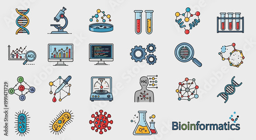 Foto Bioinformatics Icons Representing Science and Research Concepts.