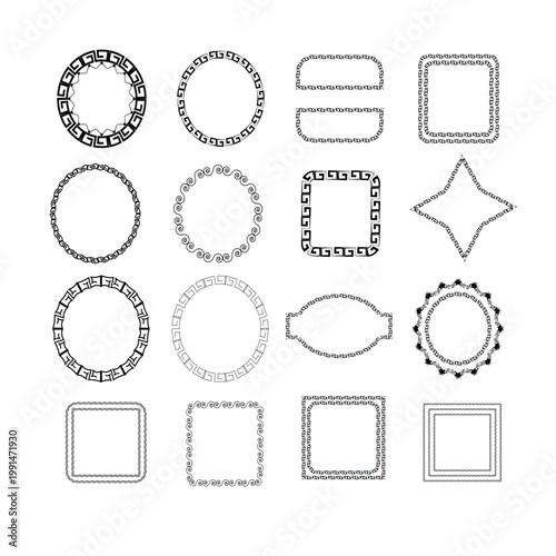 Set of Geometric Greek Key and Meander Decorative Borders and Frames
