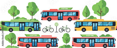 Electric bus public transportation green city transit vector illustration