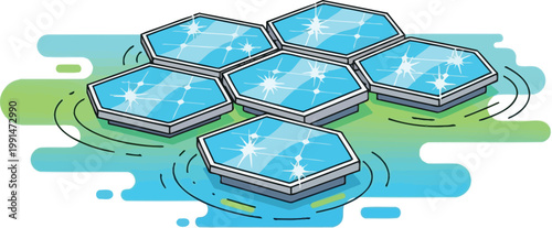 Floating solar panels vector illustration renewable energy technology